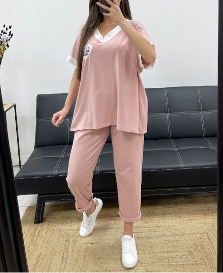 LOOSE SET T-SHIRT + MATCHING PANTS PE2288 PINK