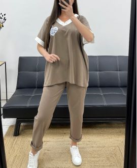 LOOSE SET T-SHIRT + MATCHING PANTS PE2288 BROWN