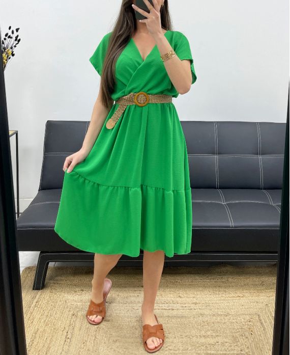 Kleid mit V-Ausschnitt SS1240 GRÜN
