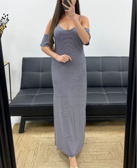ROBE LONGUE A EPAULES DENUDEES 7817 MARINE