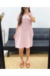 2-POCKET EMBROIDERY COTTON DRESS PE1044 PINK