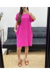 2-POCKET-KLEID AUS BAUMWOLLE MIT STICKEREI PE1044 FUSHIA