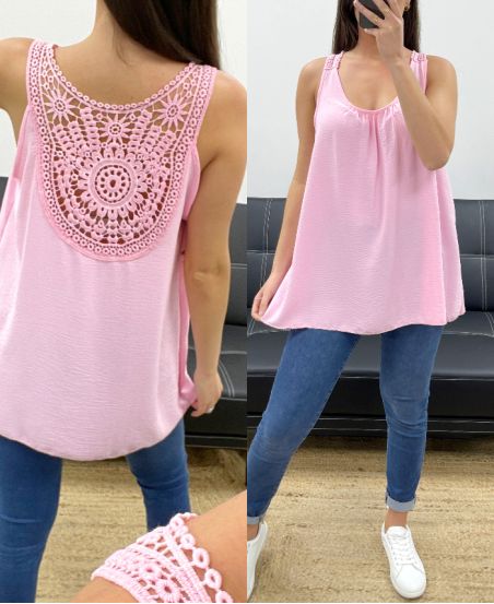 OVERSIZE TOP FLUIDE DOS BRODERIE PE1100 ROSE