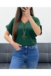 TOP Z DEKOLTEM W SEREK + NASZYJNIK PE1615 ZIELONY