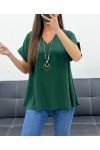 TOP Z DEKOLTEM W SEREK + NASZYJNIK PE1615 ZIELONY