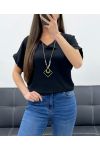 TOP MIT V-AUSSCHNITT + HALSKETTE ANGEBOTEN PE1615 SCHWARZ