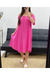 ABITO OVERSIZE IN GARZA DI COTONE CON SCOLLO ELASTICIZZATO PE1107 FUCSIA