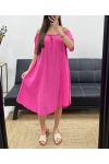 ABITO OVERSIZE IN GARZA DI COTONE CON SCOLLO ELASTICIZZATO PE1107 FUCSIA