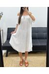 ABITO OVERSIZE IN GARZA DI COTONE CON SCOLLO ELASTICIZZATO PE1107 BIANCO