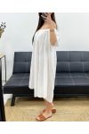 ABITO OVERSIZE IN GARZA DI COTONE CON SCOLLO ELASTICIZZATO PE1107 BIANCO