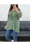 T-SHIRT BI-MATIERE DENTELLE ETOILE PE1696 KAKI
