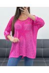 T-SHIRT BI-MATERIALE STAR PIZZO PE1696 FUCSIA