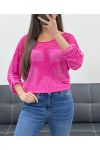 T-SHIRT BI-MATERIALE STAR PIZZO PE1696 FUCSIA