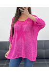 T-SHIRT BI-MATERIALE STAR PIZZO PE1696 FUCSIA