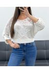 T-SHIRT BI-MATERIALE STAR PIZZO PE1696 BIANCO