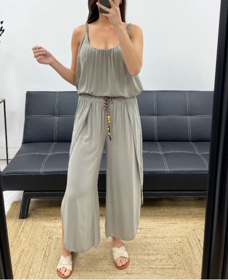 FLIESSENDE DRAPIERTE HOSE + GÜRTEL PE2259 TAUPE