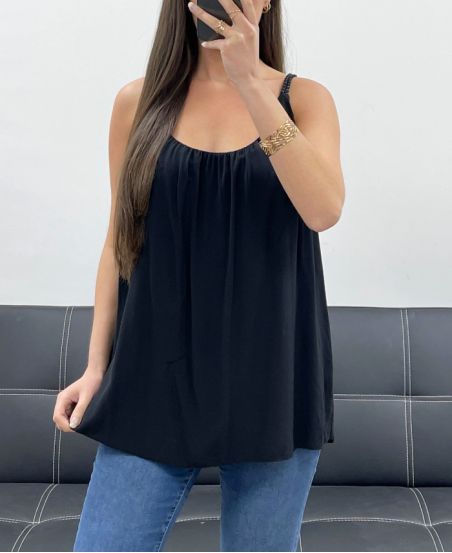 SOEPELE TOP MET GEVLOCHTEN BANDJES PE1345 ZWART
