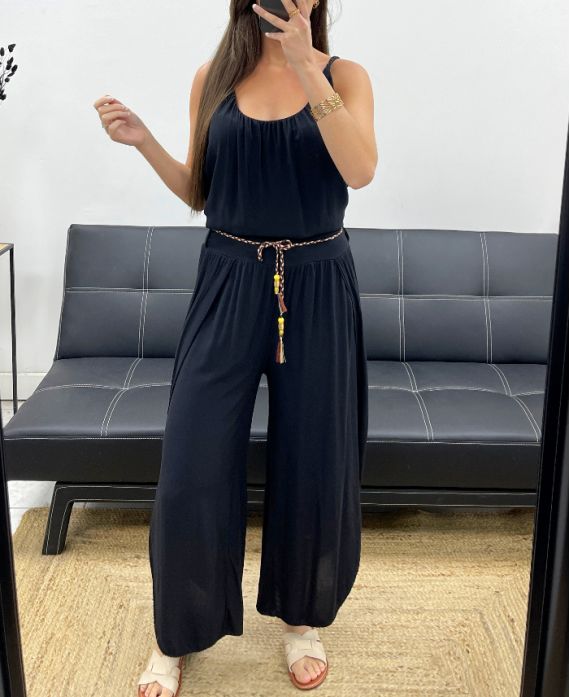 DRAPED FLUID TROUSERS + BELT PE2259 BLACK