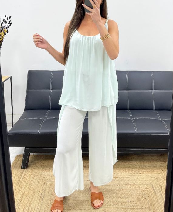 FLIESSENDE DRAPIERHOSE + PE2259 GÜRTEL HELL PASTELLGRÜN