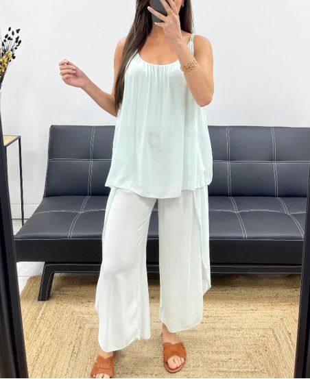 FLIESSENDE DRAPIERHOSE + PE2259 GÜRTEL HELL PASTELLGRÜN