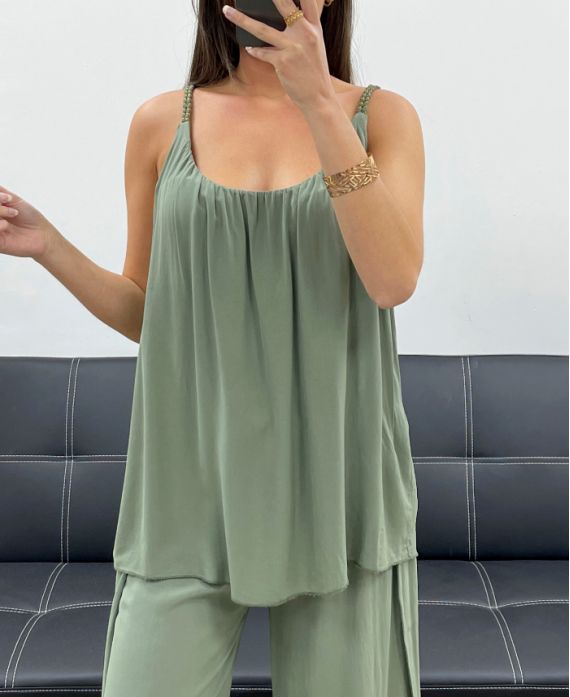 TOP FLUIDO CON CINGHIE INTRECCIATE PE1345 KAKI