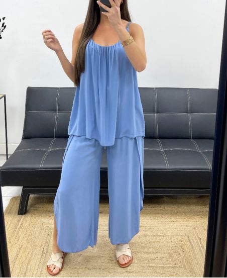 DRAPED FLUID TROUSERS + PE2259 BELT BLUE