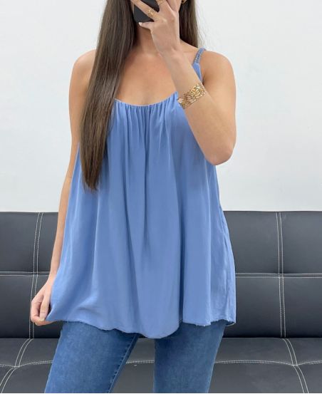 FLOWING TOP WITH BRAIDED STRAPS PE1345 BLUE