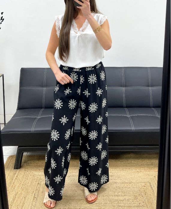 PANTALONE RICAMO PE2214 NERO
