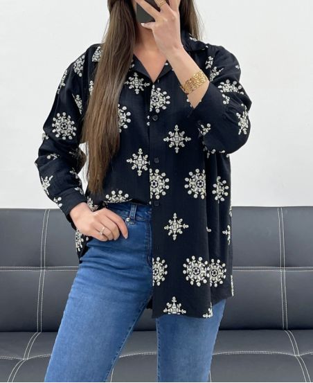CAMISA BORDADA PE2211 NEGRO