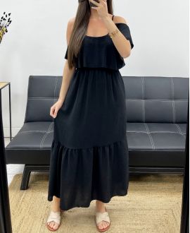ROBE LONGUE A VOLANTS PE1645 NOIR