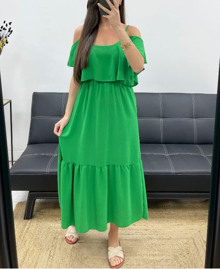 LANGES RÜSCHENKLEID SS1645 GRÜN
