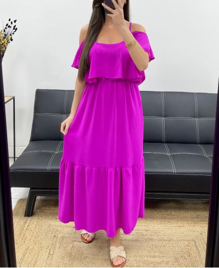 ROBE LONGUE A VOLANTS PE1645 MAUVE