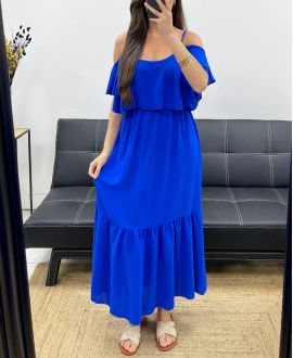 ROBE LONGUE A VOLANTS PE1645 BLEU ROYAL
