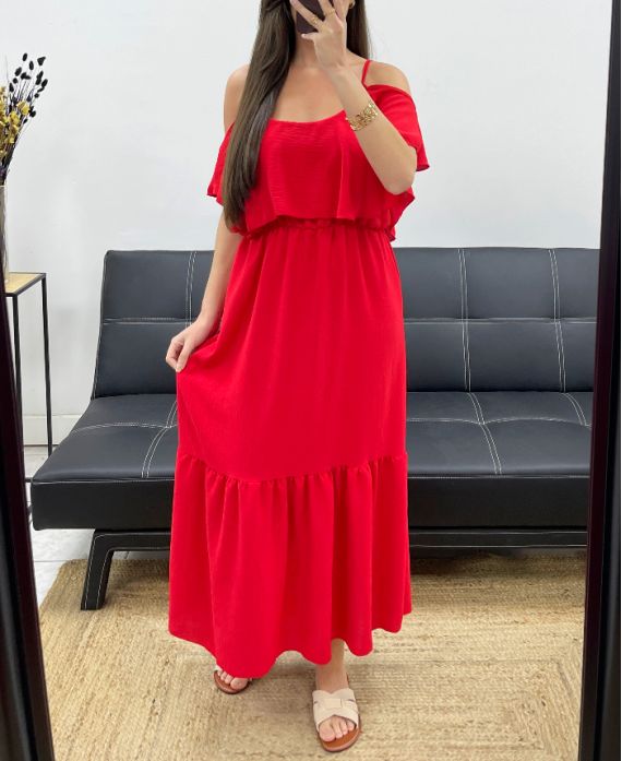 LANGES RÜSCHENKLEID FS1645 ROT