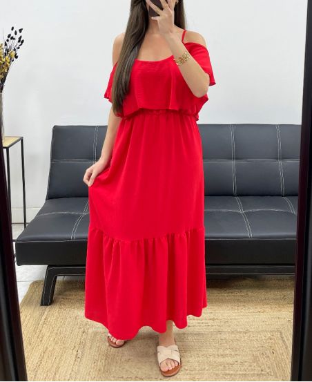 LANGES RÜSCHENKLEID FS1645 ROT