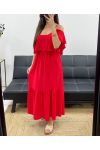 ROBE LONGUE A VOLANTS PE1645 ROUGE