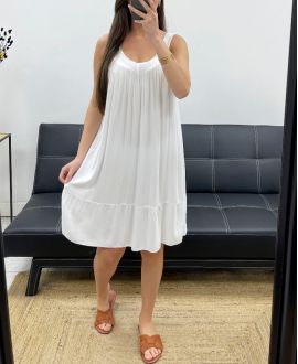 AUSGESTELLTES KLEID MIT DURCHBROCHENEM AUSSCHNITT SS1147 WEISS