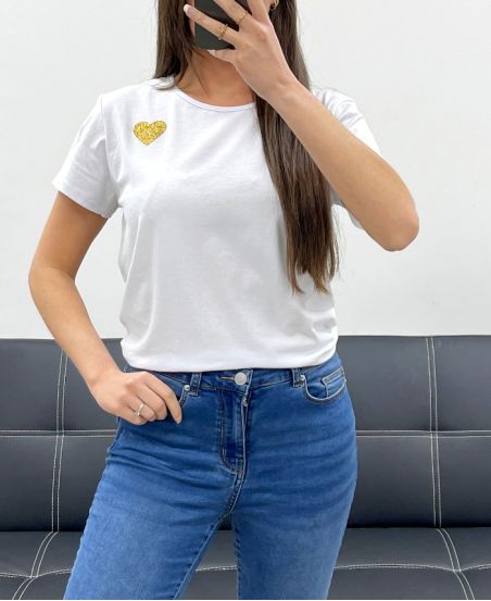 T-SHIRT CUORE IN COTONE ORO PE2291 BIANCO