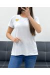 CAMISETA CORAZÓN DE ALGODÓN DORADO PE2291 BLANCO