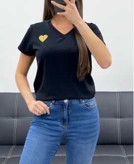 T-SHIRT COTON COEUR GOLD PE2291 NOIR