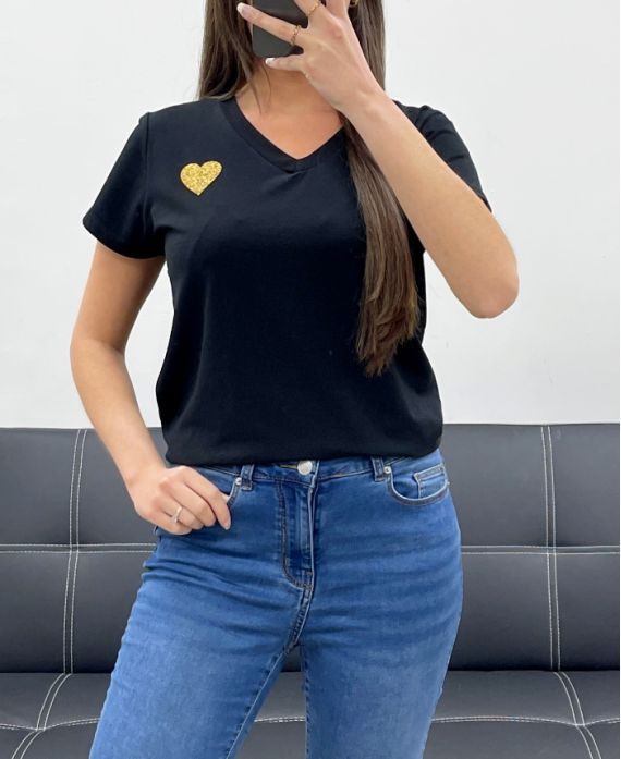 T-SHIRT CUORE IN COTONE ORO PE2291 NERA