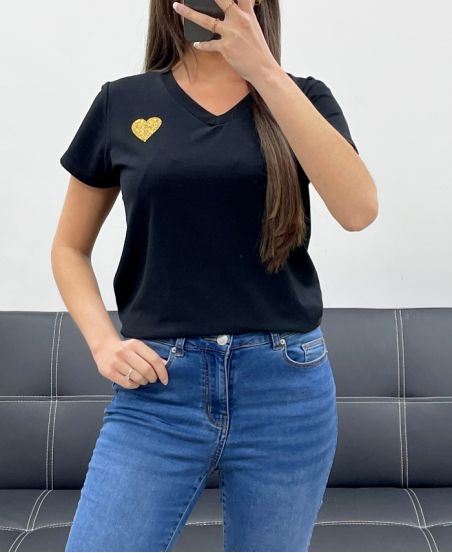 T-SHIRT CUORE IN COTONE ORO PE2291 NERA