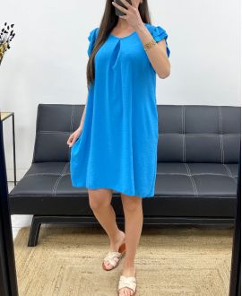 FLIESSENDES KLEID MIT RÜSCHENÄRMELN SS807 BLAU