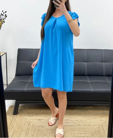 FLOWING DRESS WITH RUFFLE SLEEVES SS807 BLUE