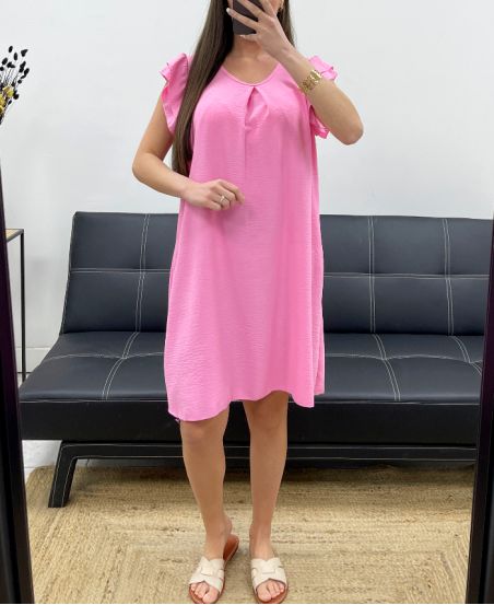 FLIESSENDES KLEID MIT RÜSCHENÄRMELN SS807 PINK