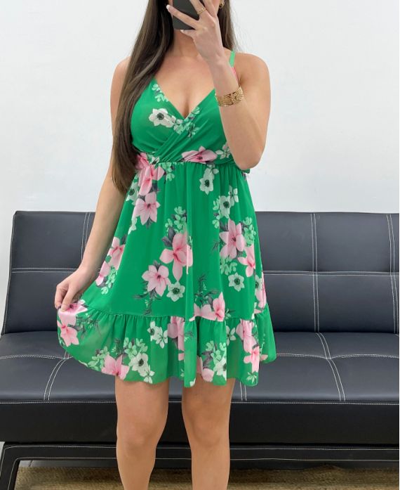 ROBE VOILAGE DOUBLEE A BRETELLES AJUSTABLES PE1028 VERT EMERAUDE
