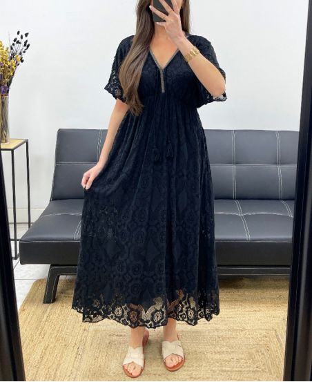 "BOHEMIAN COLLECTION" LANGES SPITZENKLEID PE2279 SCHWARZ