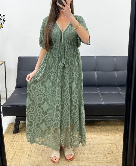 LANGES SPITZENKLEID "BOHEMIAN COLLECTION" SS2279 KAKI