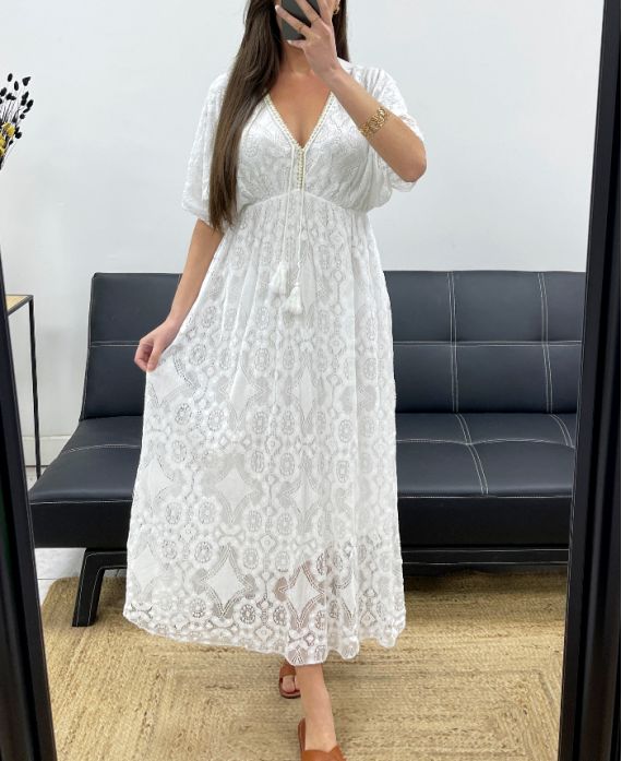 "BOHEMIAN COLLECTION" LANGES SPITZENKLEID PE2279 WEISS