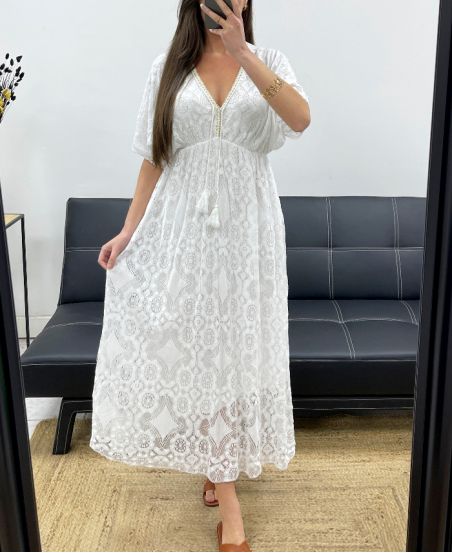"BOHEMIAN COLLECTION" LANGES SPITZENKLEID PE2279 WEISS